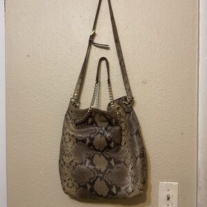 Michael Kors Brown Snake Print Shoulder Bag